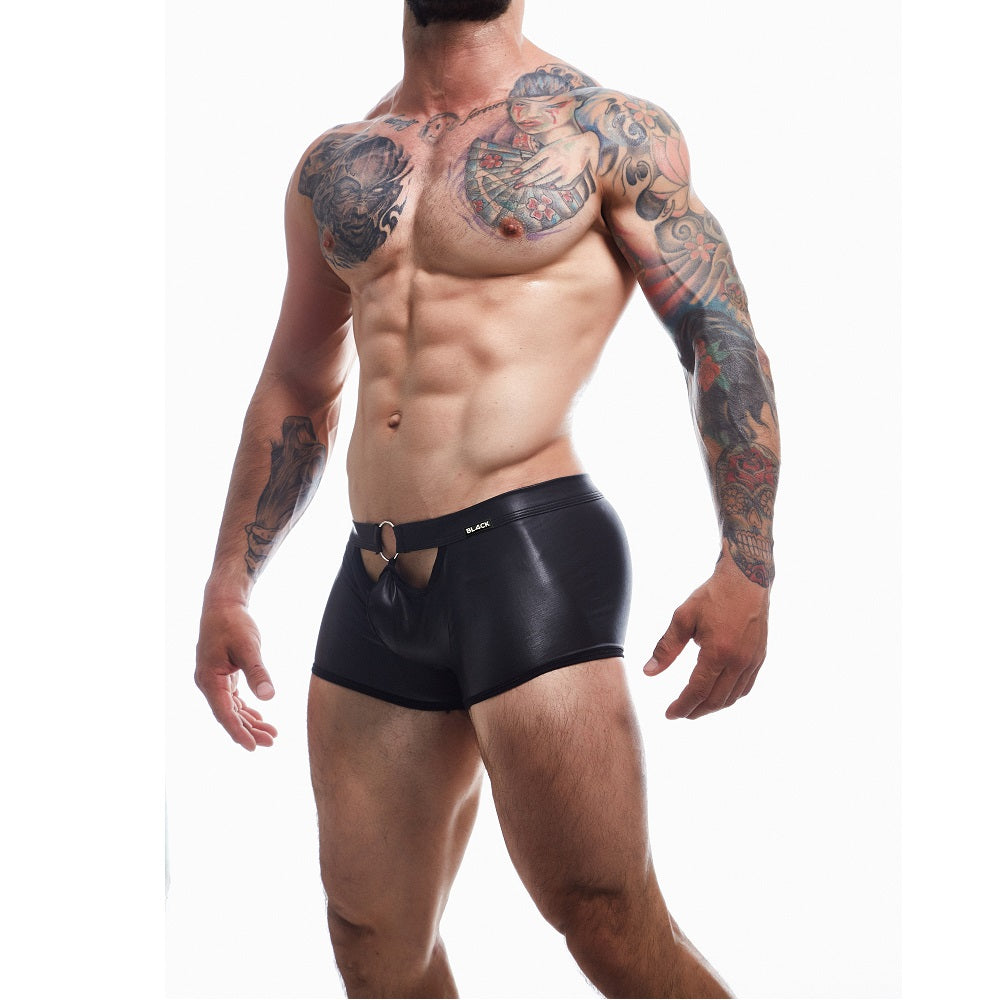 C4M Peekaboo Black Leatherette Mini Pants Product Image
