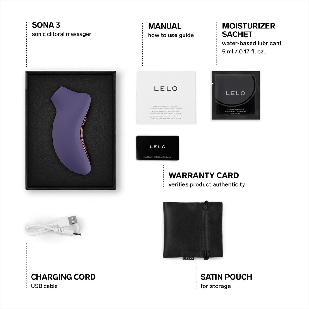 LELO Sona 3 Cruise Clitoral Suction Massager Cyber Purple Product Contents