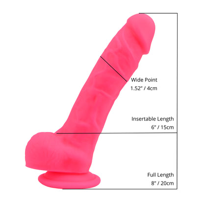 Loving Joy 8 Inch Realistic Silicone Dildo with Suction Cup and Balls Pink