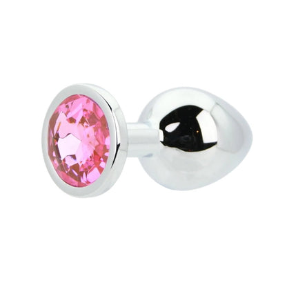 Toosh Silver Metal Butt Plug Medium Pink Stone - Sensual Vibes UK