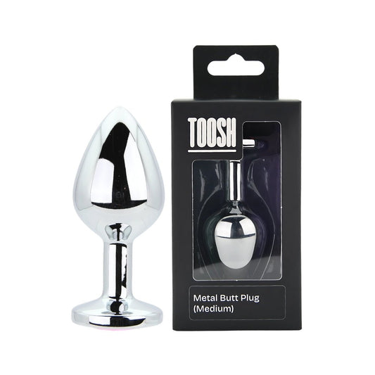 Toosh Silver Metal Butt Plug Medium Pink Stone - Sensual Vibes UK