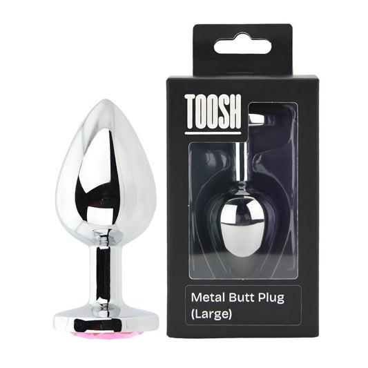 Toosh Silver Metal Butt Plug Large Pink Stone - Sensual Vibes UK