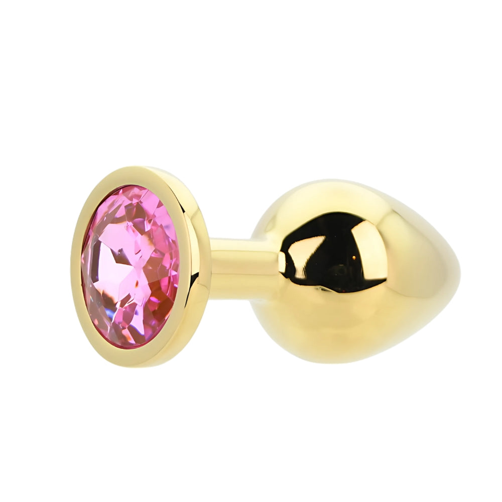 Toosh Gold Metal Butt Plug Medium Pink Stone