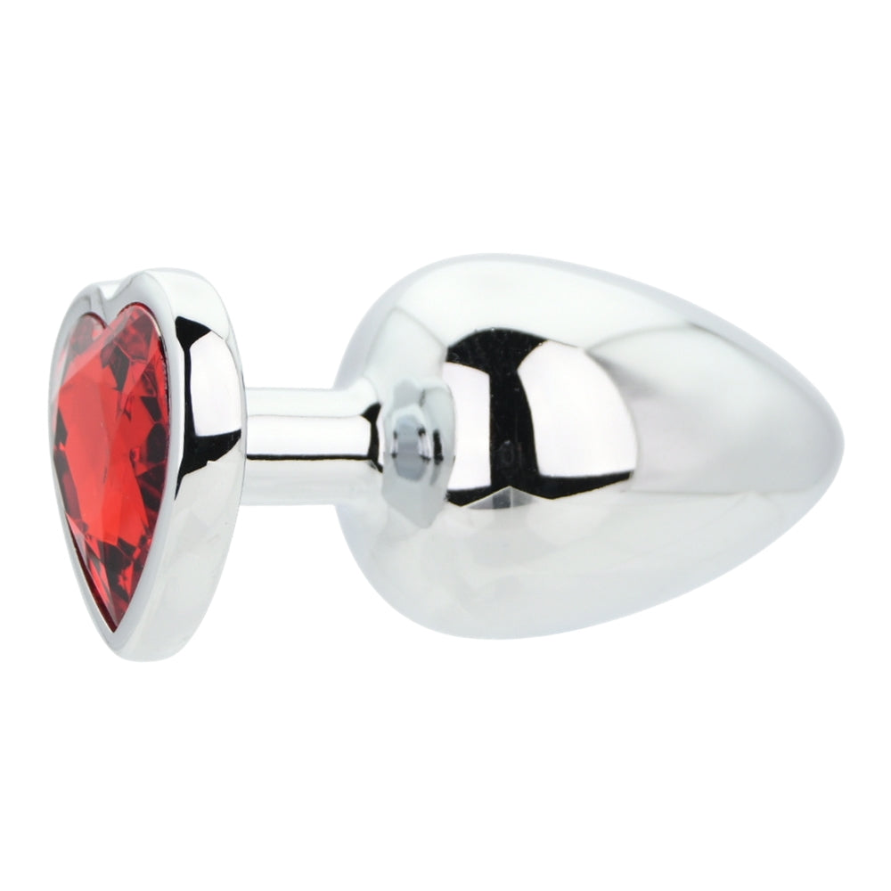 Toosh Heart Shaped Silver Butt Plug with Red Stone Large