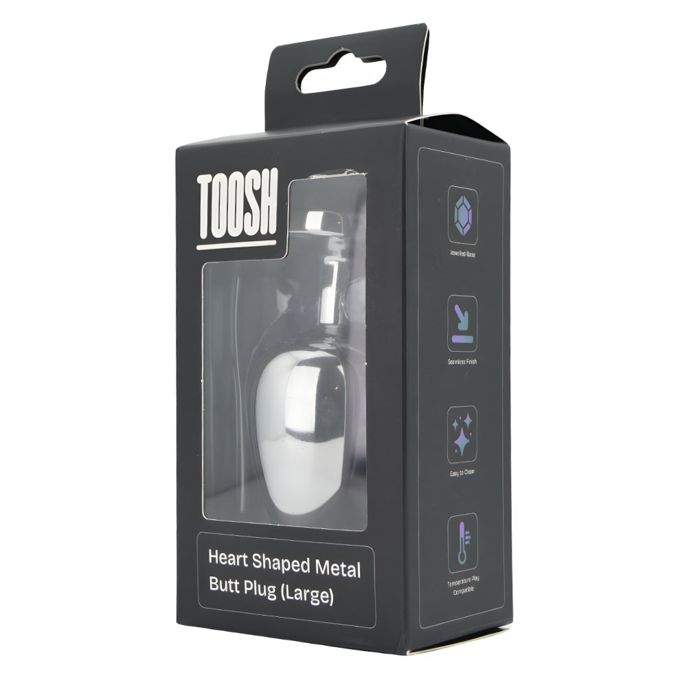 Toosh Heart Shaped Silver Butt Plug with Red Stone Large