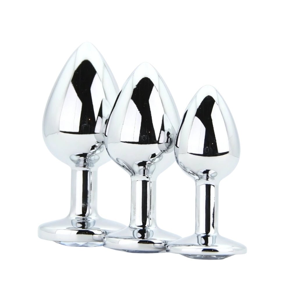 Toosh Metal Butt Plug Silver Set of 3 Clear Stone - Sensual Vibes UK