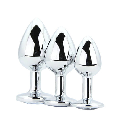 Toosh Metal Butt Plug Silver Set of 3 Clear Stone - Sensual Vibes UK
