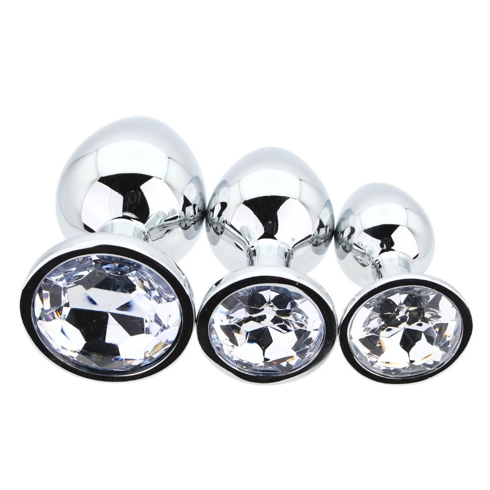Toosh Metal Butt Plug Silver Set of 3 Clear Stone - Sensual Vibes UK