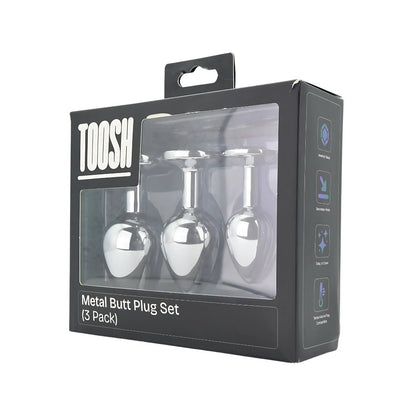 Toosh Metal Butt Plug Silver Set of 3 Clear Stone - Sensual Vibes UK