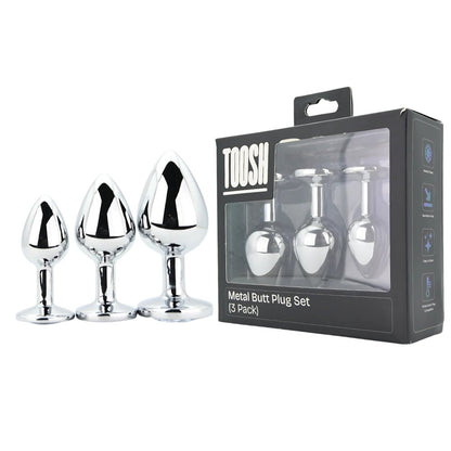 Toosh Metal Butt Plug Silver Set of 3 Clear Stone - Sensual Vibes UK