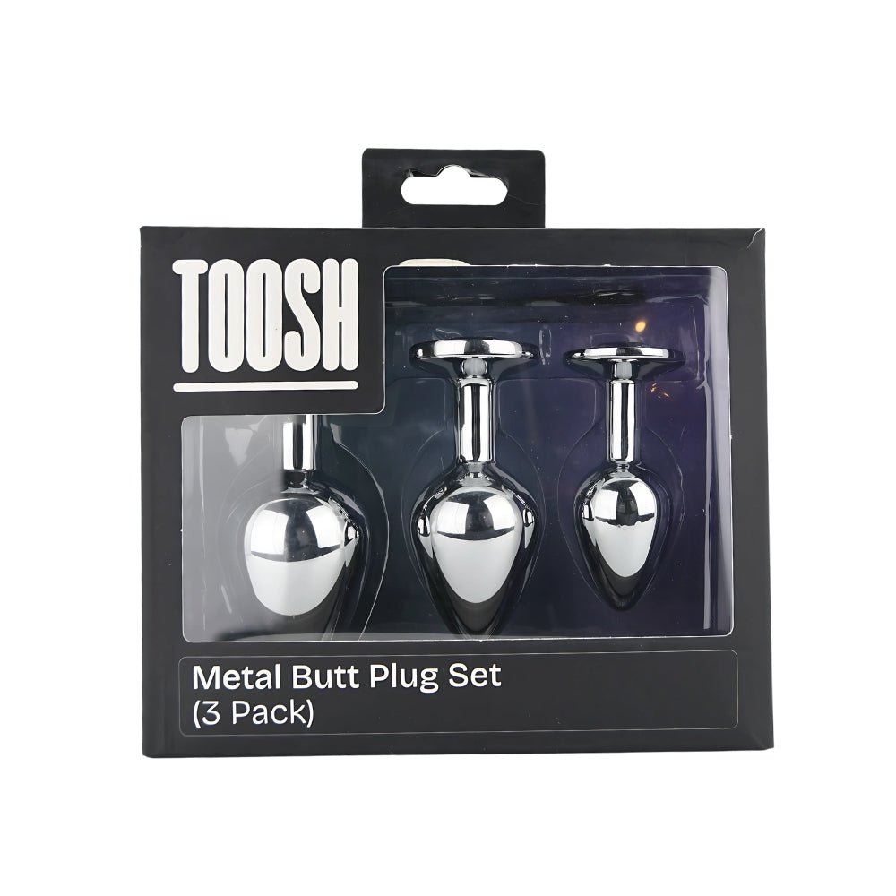 Toosh Metal Butt Plug Silver Set of 3 Clear Stone - Sensual Vibes UK