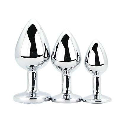 Toosh Metal Butt Plug Silver Set of 3 Clear Stone - Sensual Vibes UK