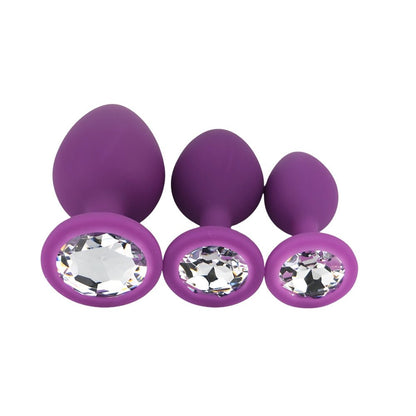 Toosh Silicone Butt Plug Purple Set of 3 Clear Stone - Sensual Vibes UK