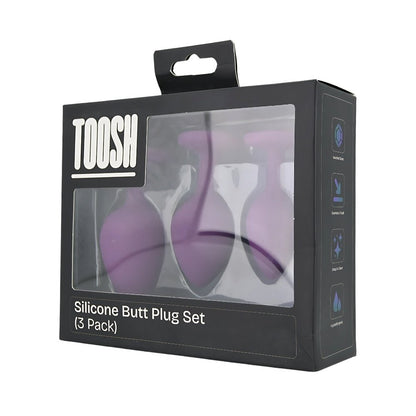 Toosh Silicone Butt Plug Purple Set of 3 Clear Stone - Sensual Vibes UK