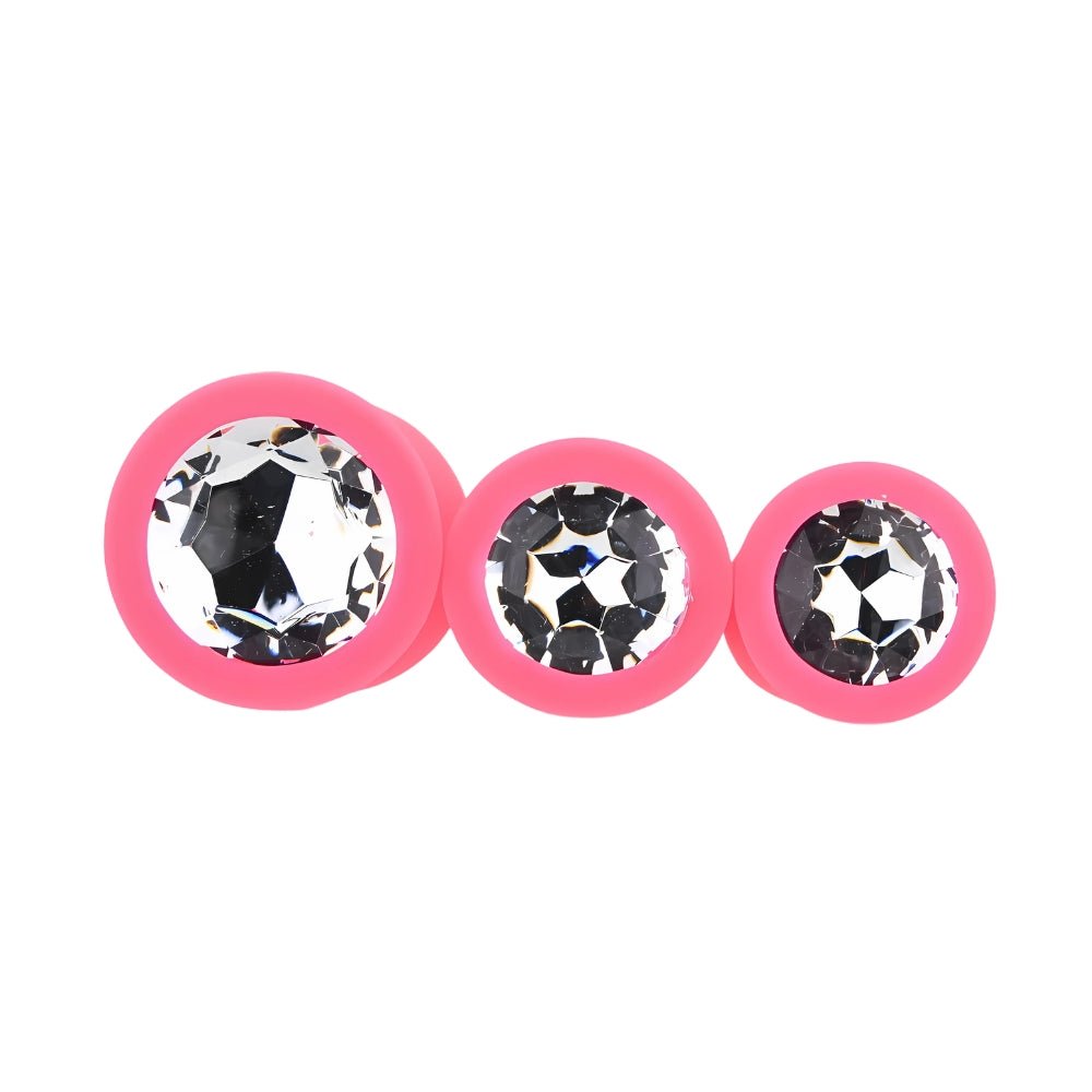 Toosh Silicone Butt Plug Pink Set of 3 Clear Stone - Sensual Vibes UK