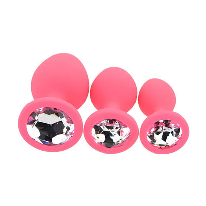 Toosh Silicone Butt Plug Pink Set of 3 Clear Stone - Sensual Vibes UK