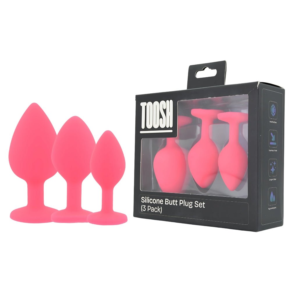 Toosh Silicone Butt Plug Pink Set of 3 Clear Stone - Sensual Vibes UK