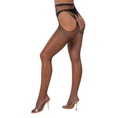 Lace by LJ Fishnet Crotchless Pantyhose Black