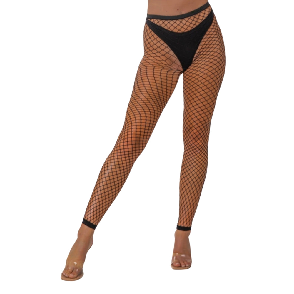 Lace by LJ One Size Industrial Net Footless Tights Black