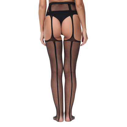 Lace by LJ Lace Up Suspender Tights Black