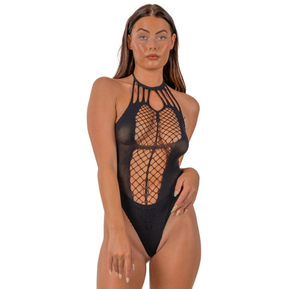 Lace by LJ Strappy Halter Teddy Black