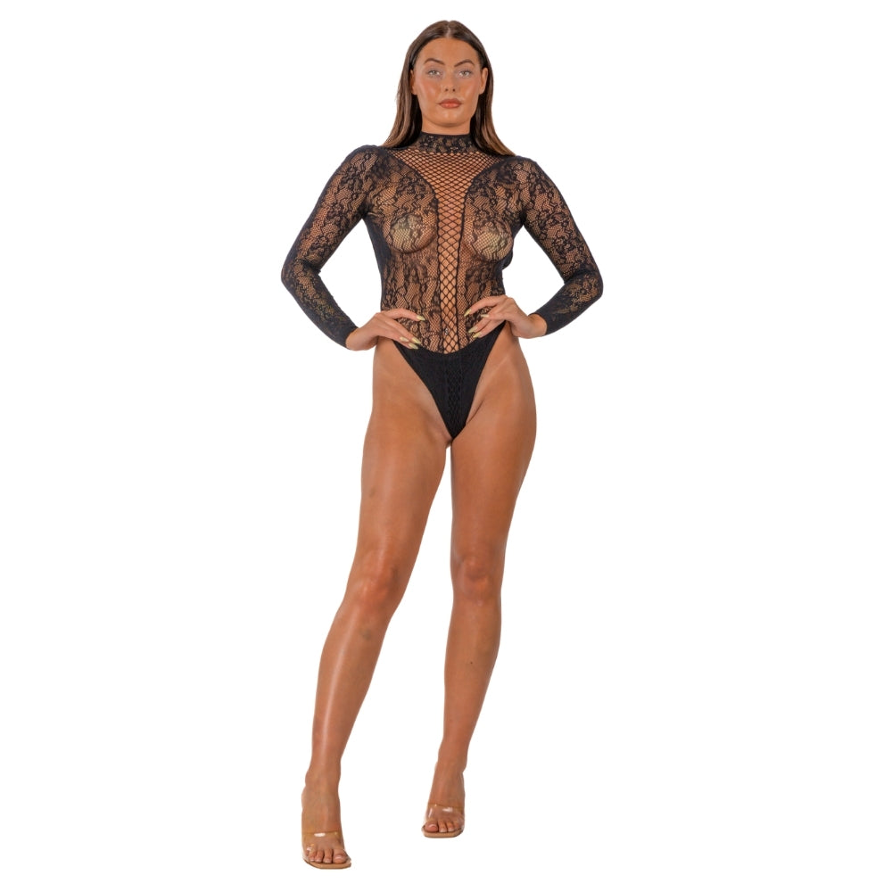 Lace by LJ High Neck Lace Bodysuit Black
