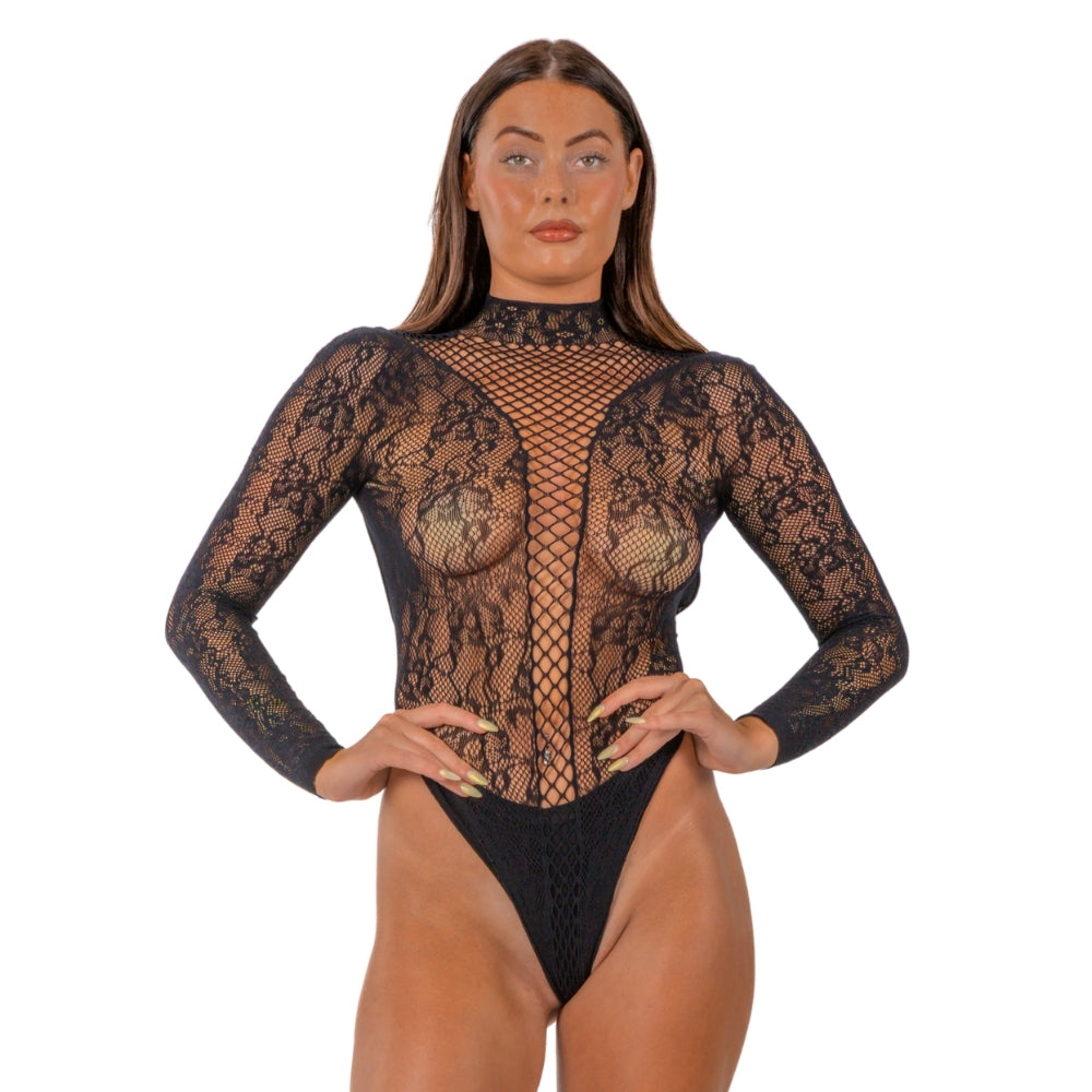 Lace by LJ High Neck Lace Bodysuit Black