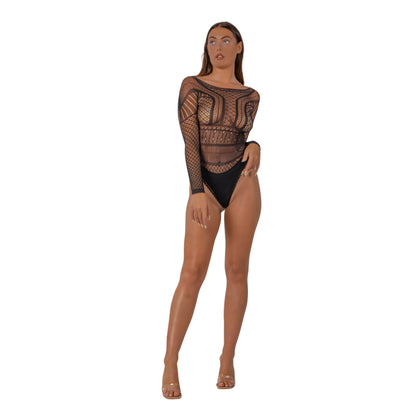 Lace by LJ Seamless Lace Long Sleeved Bodysuit Black