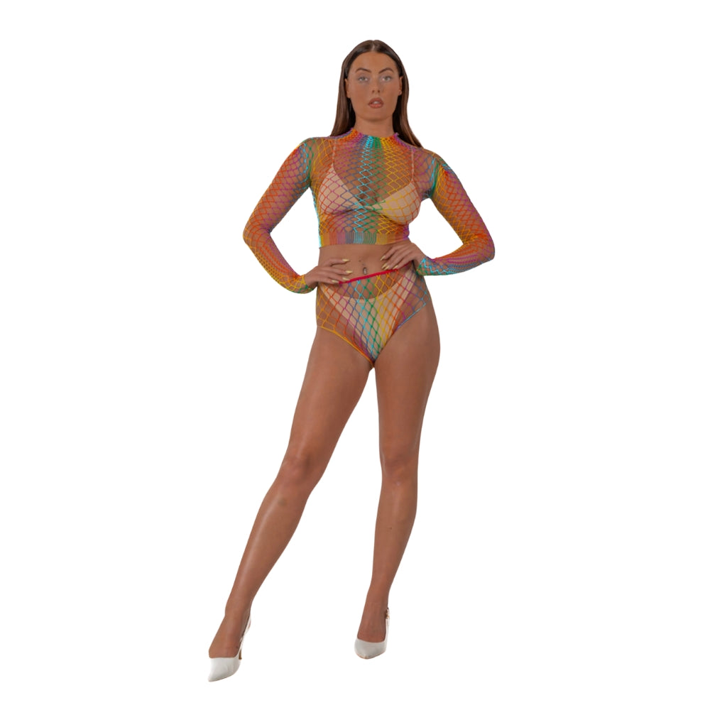 Lace by LJ Rainbow Fence Net Crop Top and Bottoms