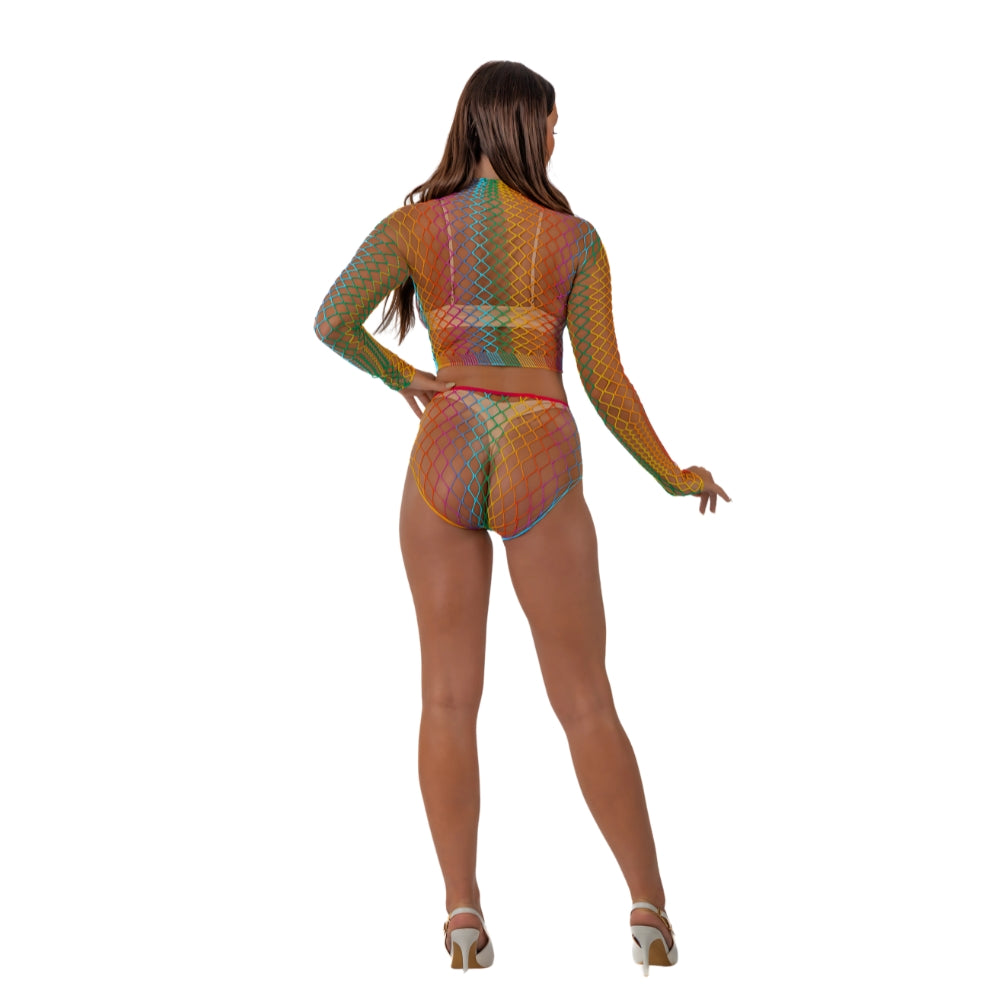 Lace by LJ Rainbow Fence Net Crop Top and Bottoms