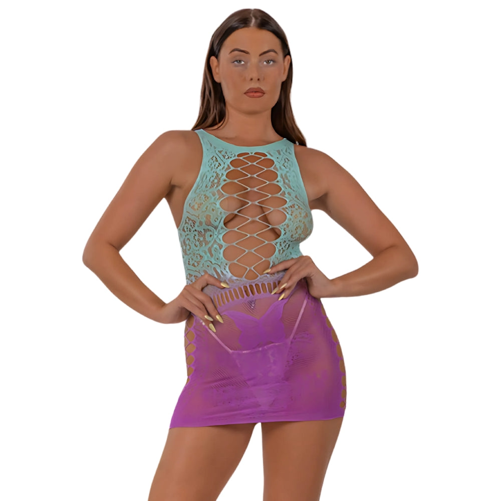 Lace by LJ Ombre Faux Lace Up Mini Dress
