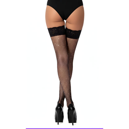 Lace by LJ Fishnet Thigh High Stockings with Rhinestones