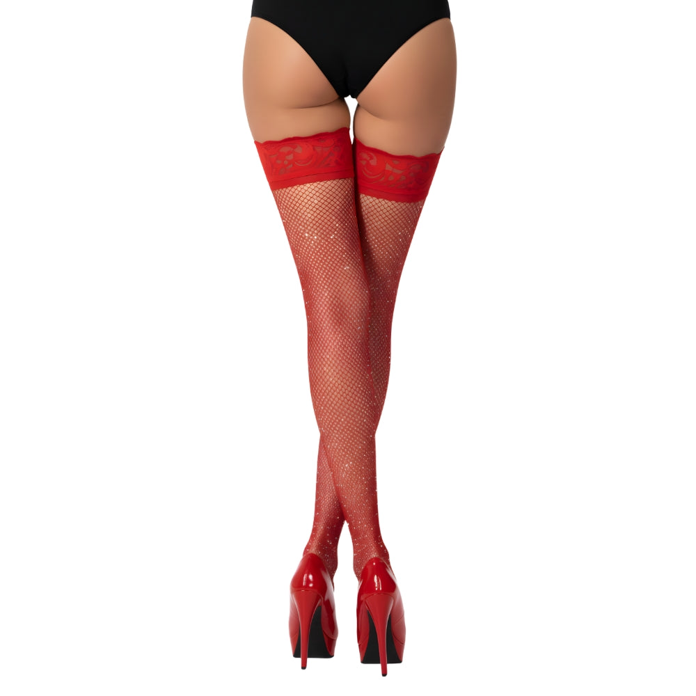 Lace by LJ Fishnet Thigh High Stockings with Rhinestones