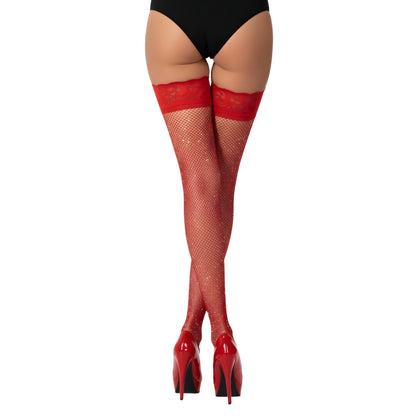 Lace by LJ Fishnet Thigh High Stockings with Rhinestones