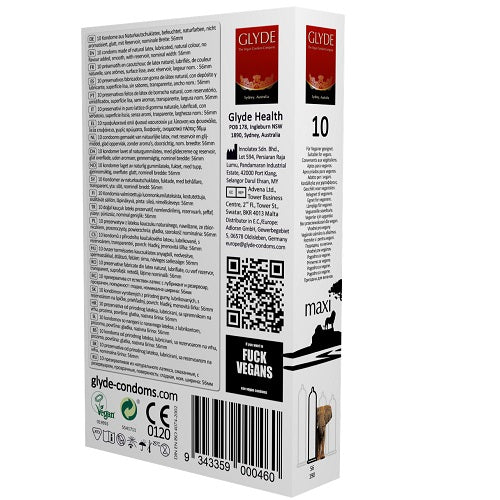 Glyde Ultra Maxi Vegan Condoms 10 Pack