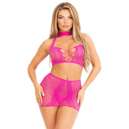 Leg Avenue Halter Crop Top and Mini Skirt Pink