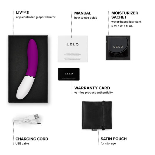 LELO LIV 3 App Controlled G-Spot Vibrator Contents & Accessories