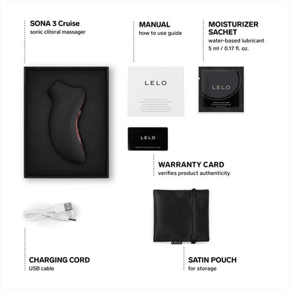 LELO Sona 3 Cruise App Controlled Clitoral Suction Massager-Black Main Product Contents Image