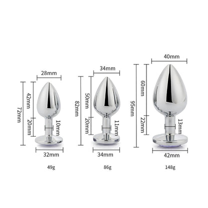 Toosh Metal Butt Plug Silver Set of 3 Clear Stone - Sensual Vibes UK