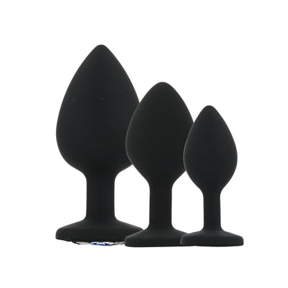 Toosh Silicone Butt Plug Black Set of 3 Clear Stone